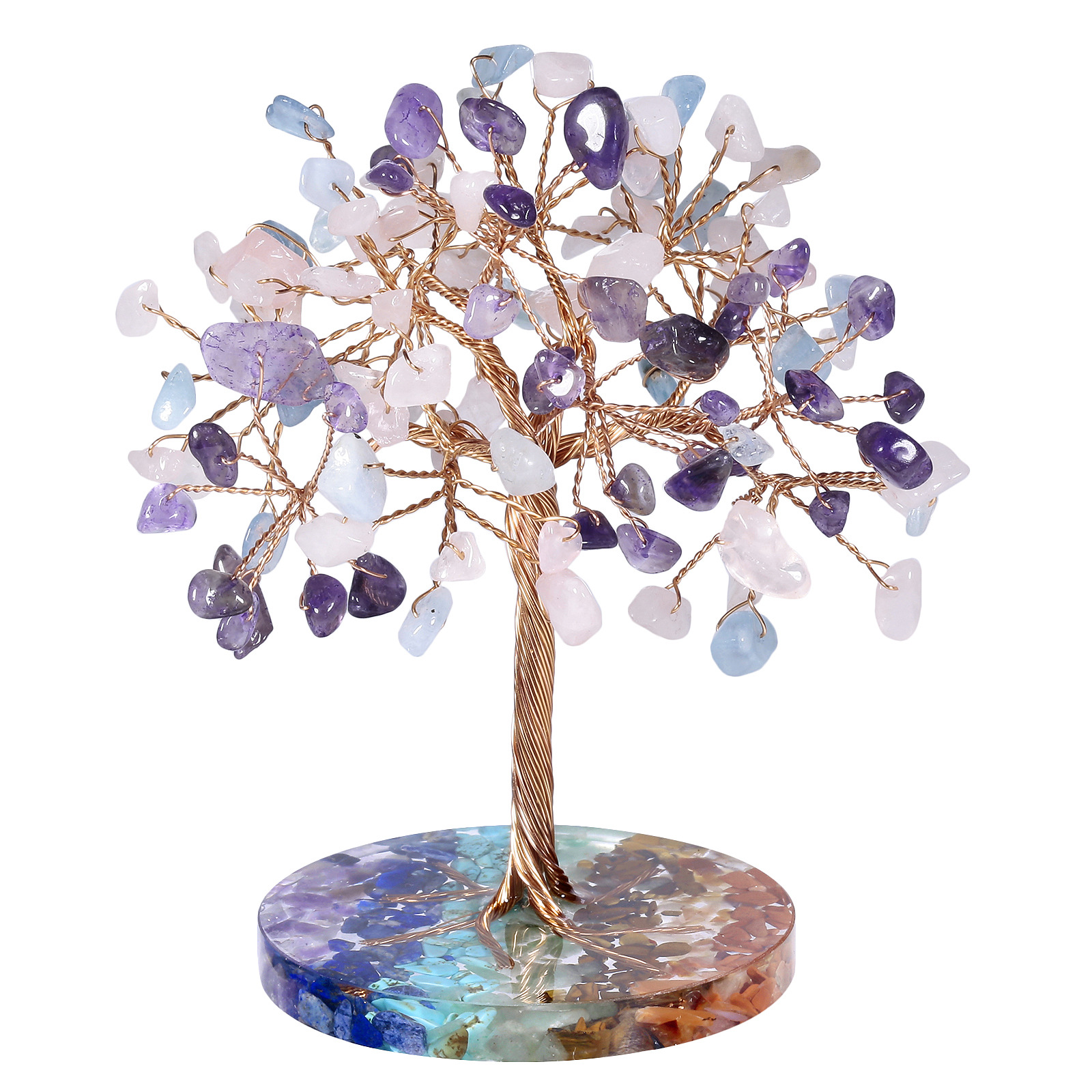 Super Mini Crystal Stone Money Tree Copper Wire Wrapped W/Agate Slice Base Gemstone Reiki Chakra Feng Shui Trees Home Decoration ornament