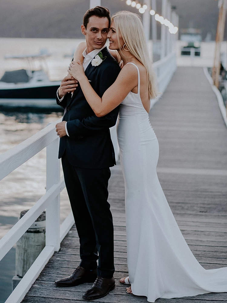 Stretch Crepe Simple Modest Wedding Dresses 2022 beach backless summer holiday bohemain bridal reception second gown