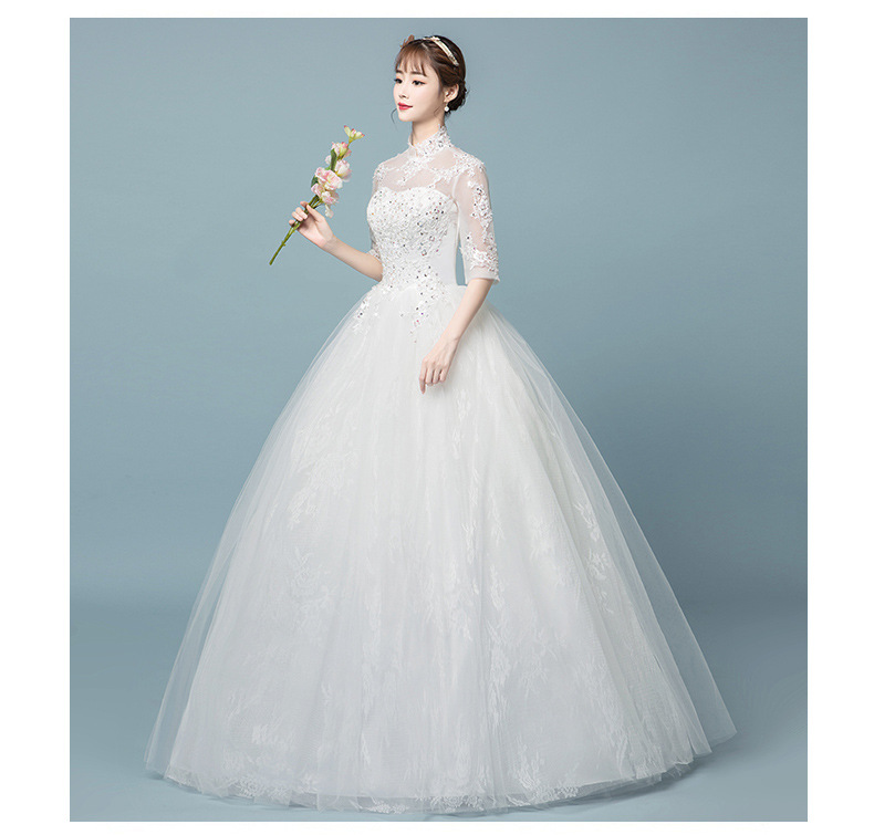 Popular Half Sleeve High Collar Bride Dress Simple Pattern Embroidery Sexy Backless Lace Wedding Gowns, White
Popular Half Sleeve High Collar Bride Dress Simple Pattern Embroidery Sexy Backless Lace Wedding Gowns, White