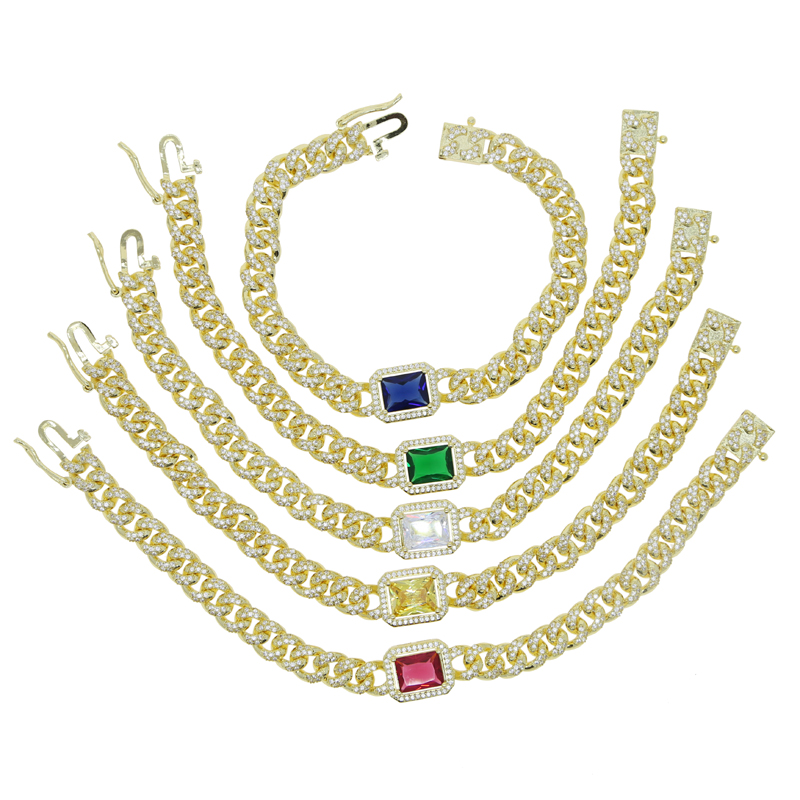 2024 Cuban k Bracelet, Colorful CZ Charm Bracelet for Women, Hip Hop Jewelry