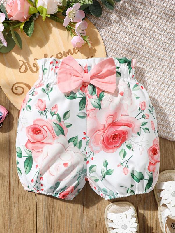Baby Allover Floral Print Bow Shorts SHE01