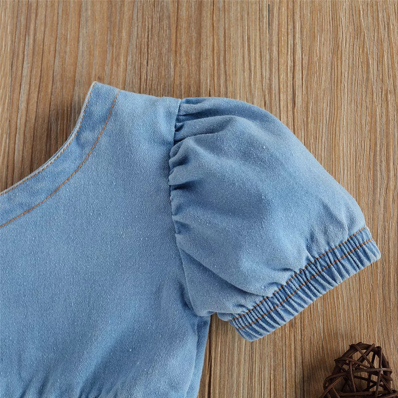Baby Summer Clothing Girl Two Piece Set, Kid Single Shoulder Crop Tops Shirt Ripped Denim Shorts With Pockets For Children 220425