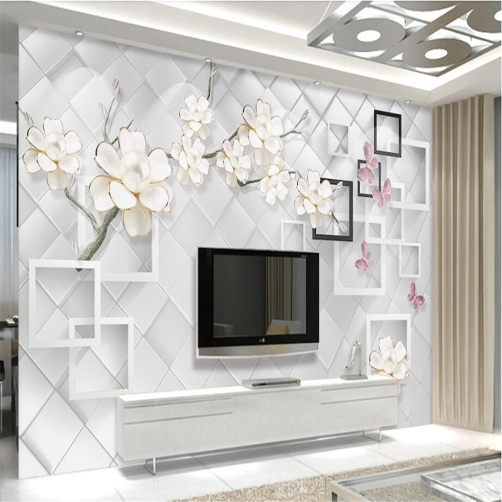 White jewel floral 3d flower wallpaper papel de parede sofa TV background home decor wallpaper papel mural