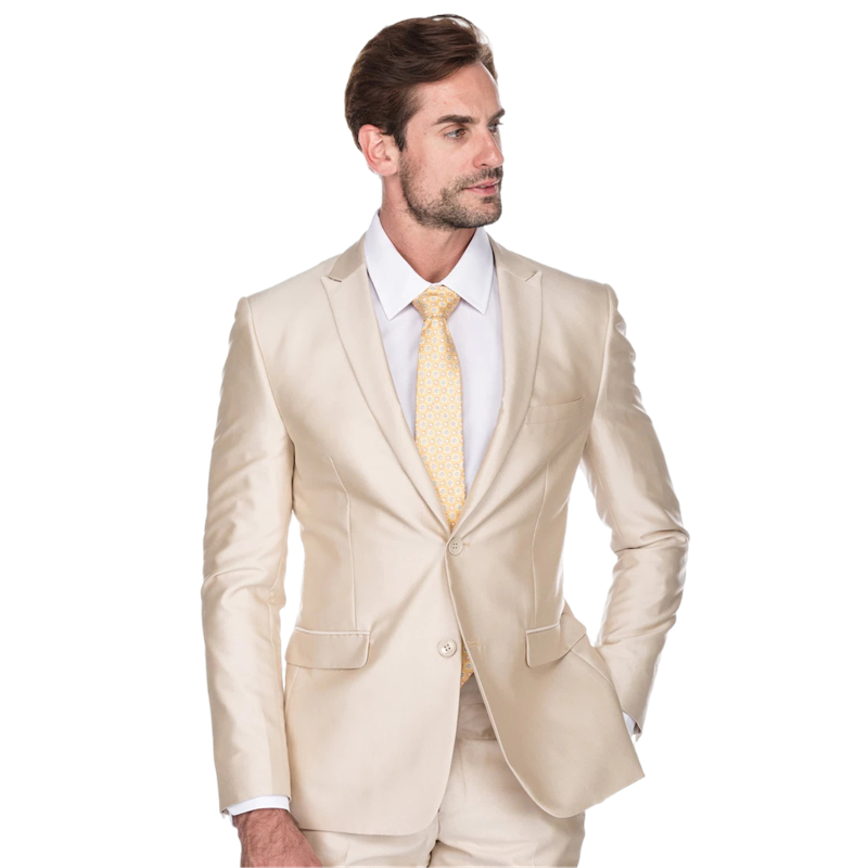 2026 Champagne Men Suits Wedding Tuxedos 2 Pieces Groom Wear Peaked Lapel Formal Party Gowns Handsome Mens Groomsmen Suit Prom Blazer Jacket Pants