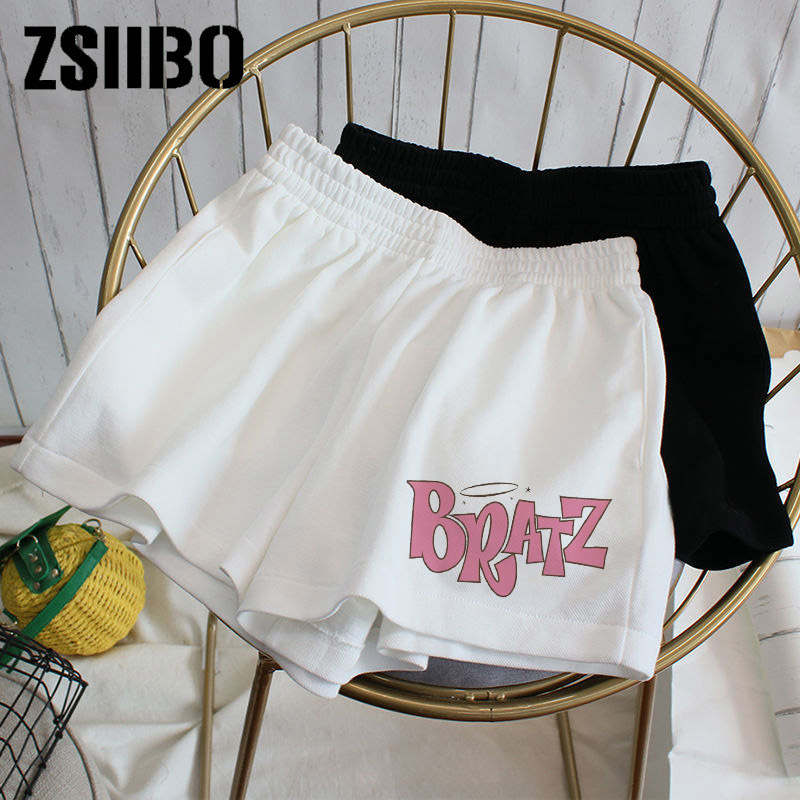 Elastic waist casual beach party hanbok size high waist letter cute printed sports shorts female summer female shorts Shorts Y2k 220527