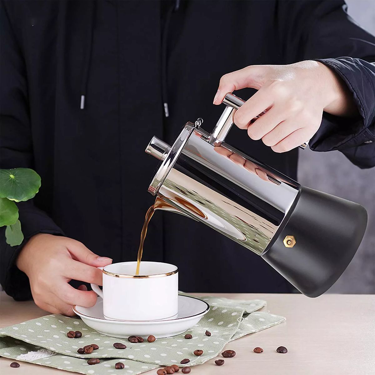 stainless steel stovetop espresso maker moka pot cuban coffee maker italian espresso maker for induction gas or electric stoves