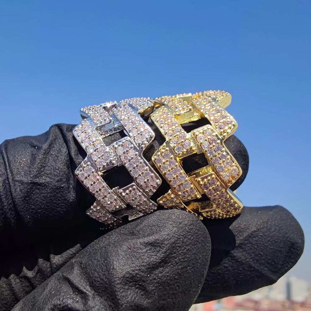 Hip Hop Cuban Rhombus Cluster Ring Full Zircon Bling 18K Real Gold Plated Finger Jewelry