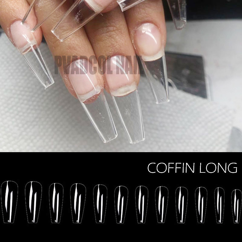 240pcs Gelly Tips Soft Gel Nail Extension Tips Full Cover Pre-shaped Sculpted Long Coffin Stiletto False Tip Quick Building Mold 220725