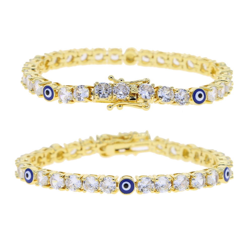 Crystal Tennis Bracelets: Iced Out Turkish Blue Evil Eye Charm for Women