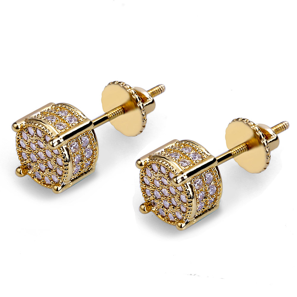 Men Women Gold Stud Earrings Fashion Hip Hop Jewelry Sparkling CZ Simulated Diamond Silver Earring
