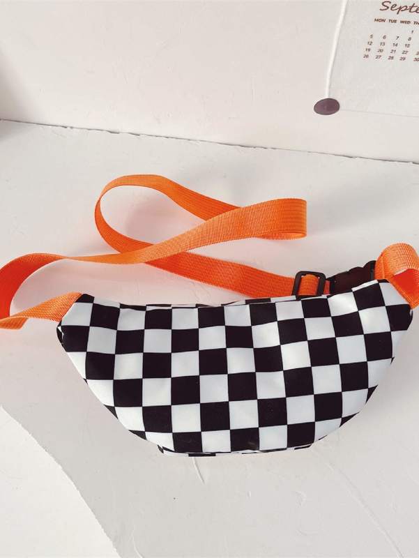 Kids Checkered & Letter Graphic Fanny Pack SHE