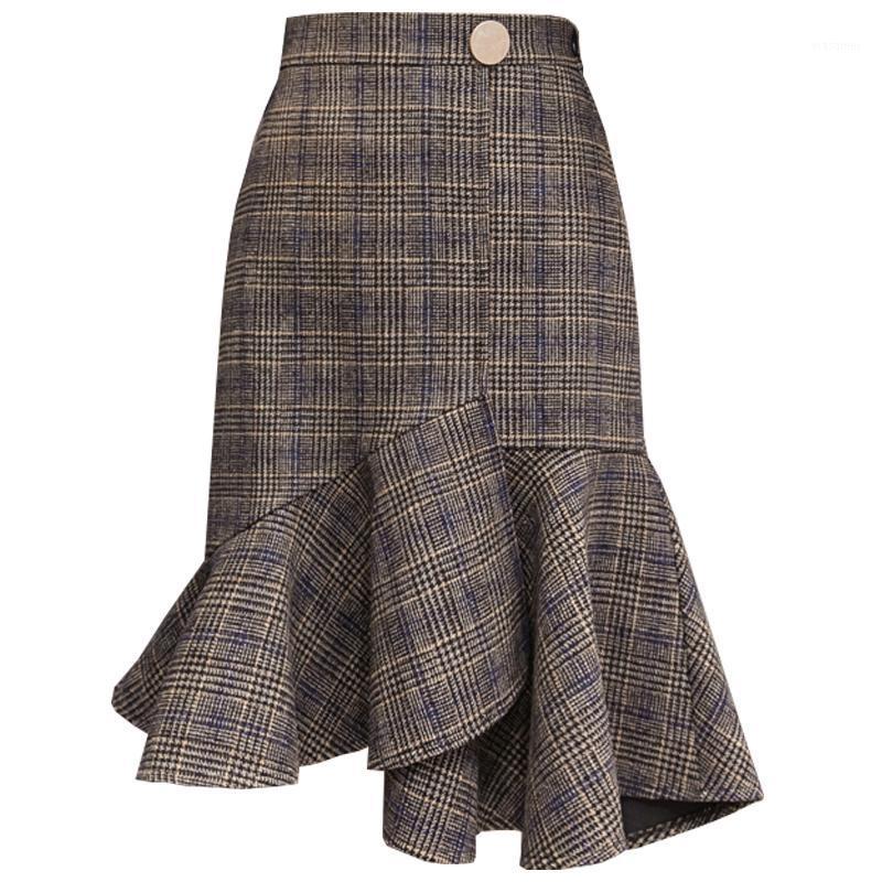 Skirts Autumn Ladies Office Wool Skirt Irregular Plaid Midi Fishtail Women OL Hip Package Ruffles Woolen, As photo
Skirts Autumn Ladies Office Wool Skirt Irregular Plaid Midi Fishtail Women OL Hip Package Ruffles Woolen, As photo
