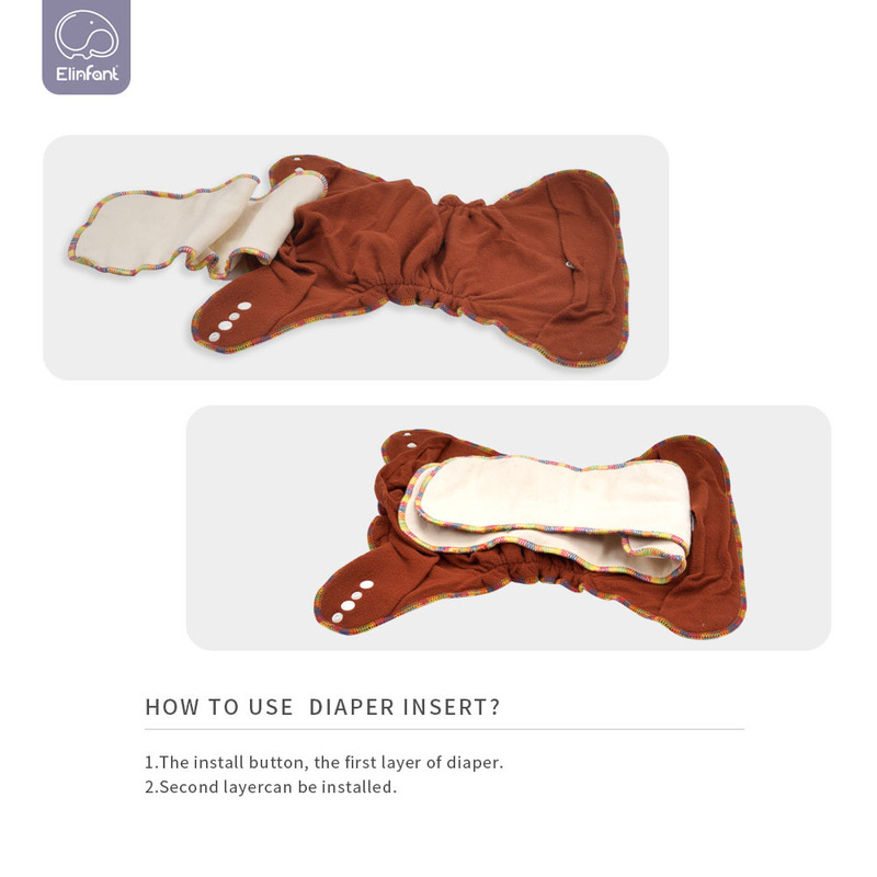 Elinfant Coffee Polar Fleece Reusable Fitted Diaper One Size Night AIO&AI2 Baby Nappy Washable Hemp Cloth 1 pcs Pack 220512