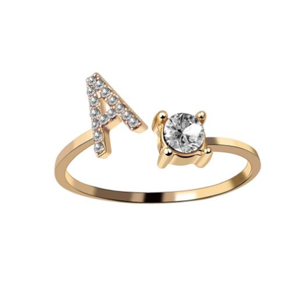 A-Z Letter Adjustable Opening Gold Rings For Women Couple Alphabet Name Men Initials Ring Wedding Finger Jewelry GC1229