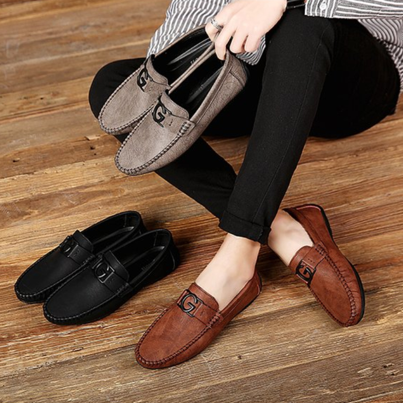 Comfortable Loafers Shoes Pu Solid Slip On Flat Bottom Metal Buckle Decoration Is Firm Car Suture Is Light Classic Versatile HM305