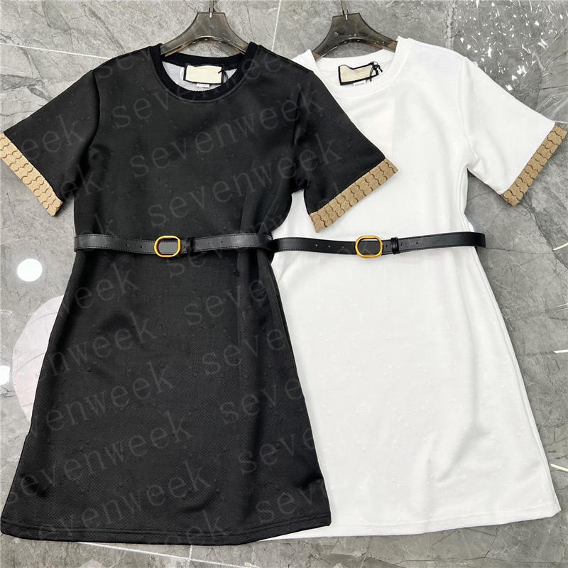 Designers Womens Letters Shirts Dresses With Belt Jacquard T Shirts Short Sleeve Skirts Casual Loose Summer Dress For Lady, Black with belt
Designers Womens Letters Shirts Dresses With Belt Jacquard T Shirts Short Sleeve Skirts Casual Loose Summer Dress For Lady, Black with belt