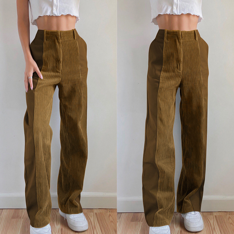 Patchwork Straight Women Pants Loose High Waist harajuku y2k Denim Green Fashion Streetwear Cotton Corduroy 220325