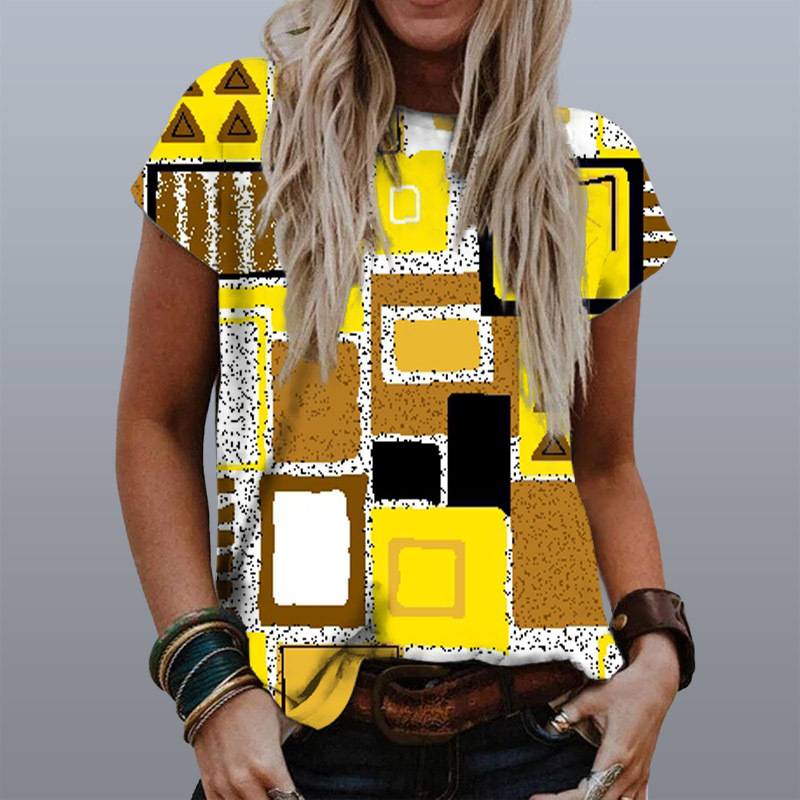 Stripe Graphic Print T-Shirt Women Summer Round Neck Short Sleeve Tops Casual Tees Harajuku Plus Size Loose Tshirts 220321