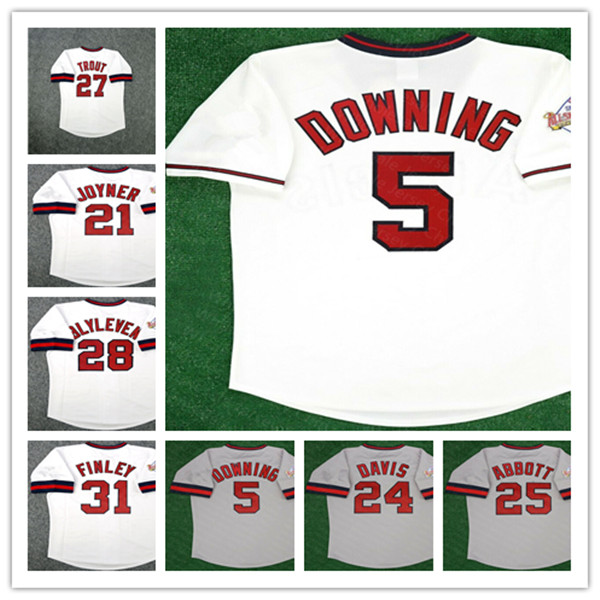 1989 LA California Anaheim All Star Retro Baseball Jerseys 27 Mike Trout 5 Brian Downing 21 Wally Joyner 28 Bert Blyleven 31 Chuck Finley Chili Davis Jim Abbott Custom