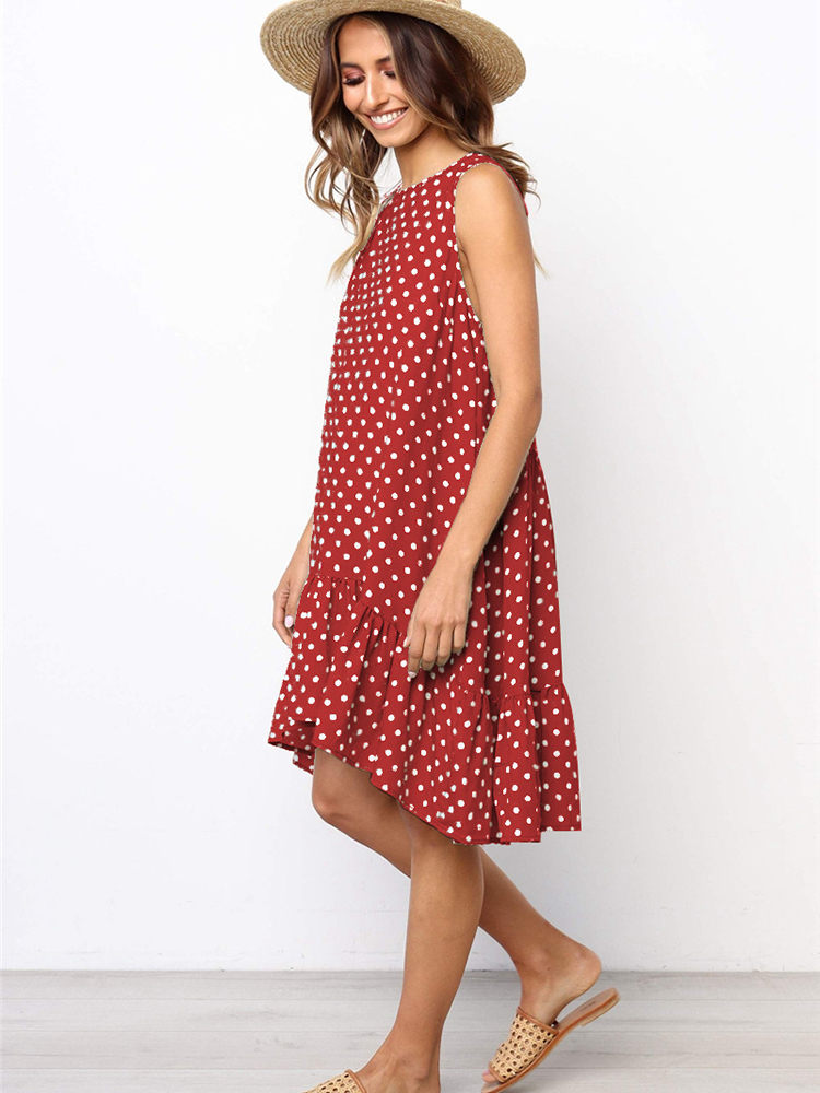 Lossky Women Summer Dress Polka Dot Chiffon Sleeveless Beach Mini Casual Yellow Sundress Fashion Plus Size Dress For Women 220510
