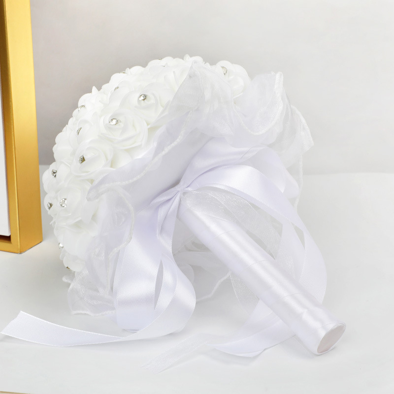 Holding flowers wholesale foam simulation bouquet lace diamond white rose wedding holding flowers