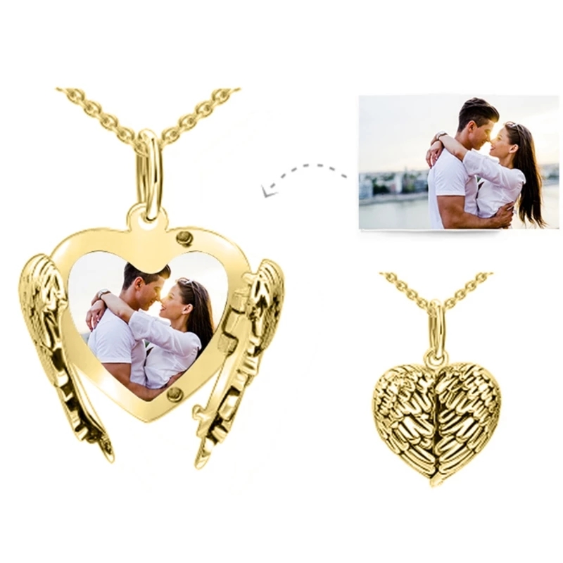 Heart Sublimation Blanks Angel Wing Love Heart Necklaces Custom Lockable Photo Blank MDF Printable Pendant for Women