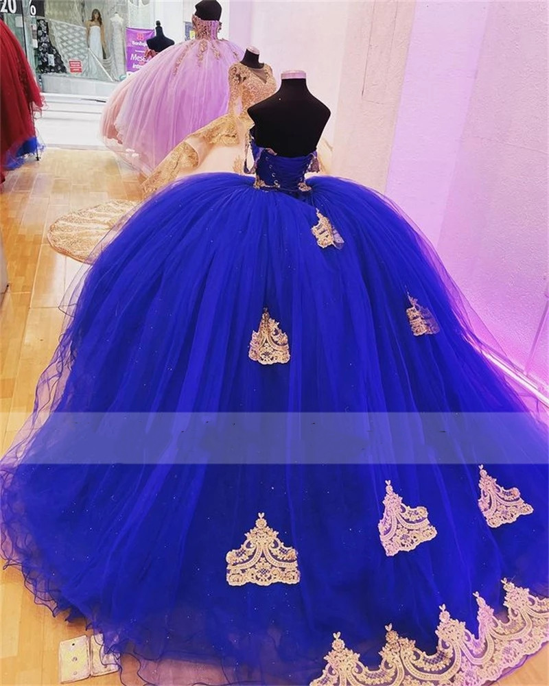 Royal Blue Off Shoulder Quinceanera Dresses Beads Crystal Appliques Princess Sweet 16 Dress Graduation Gowns Vestidos De 15 Anos