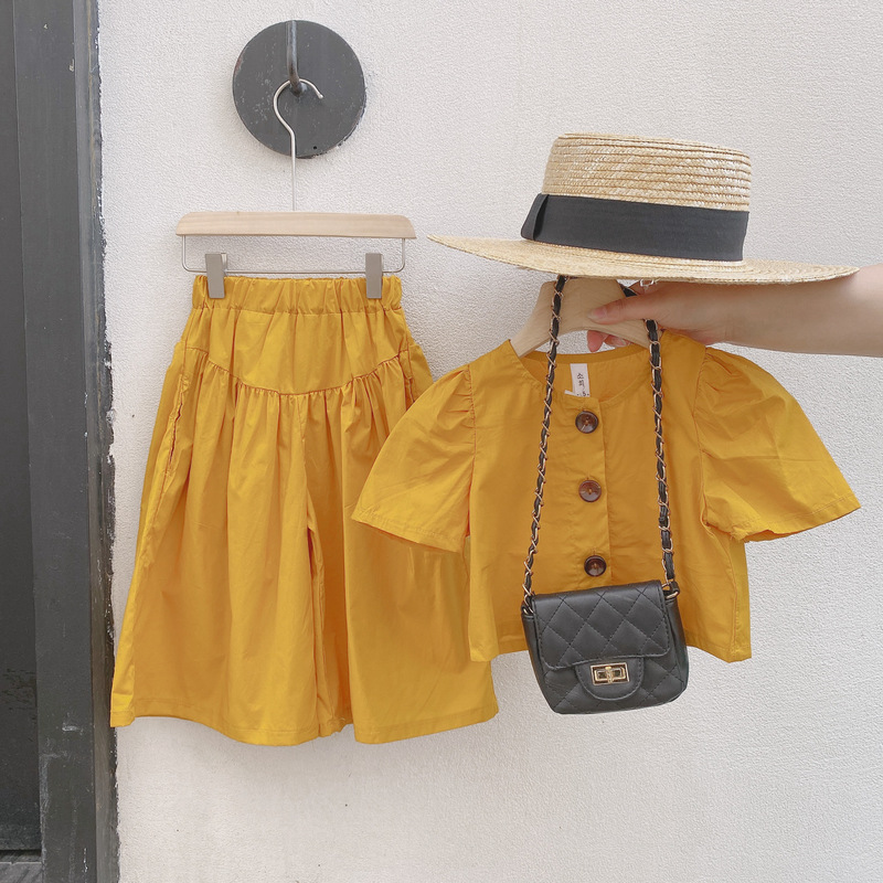Summer Baby Girls Clothing 2Pcs Sets For Kids Short-Sleeved Top Plus+Wide-Leg Pants Suit Fashion Children's Clothes Outfit 220507