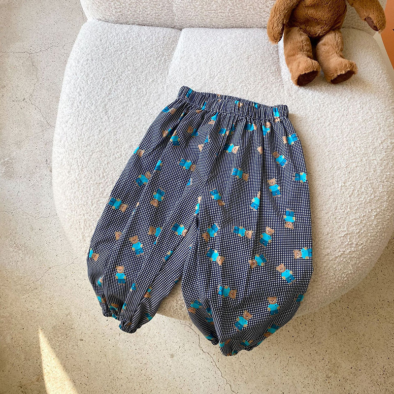MILANCEL Summer Kids Pants Bear Print Girls Trousers Cotton Children Harm Pants 220512