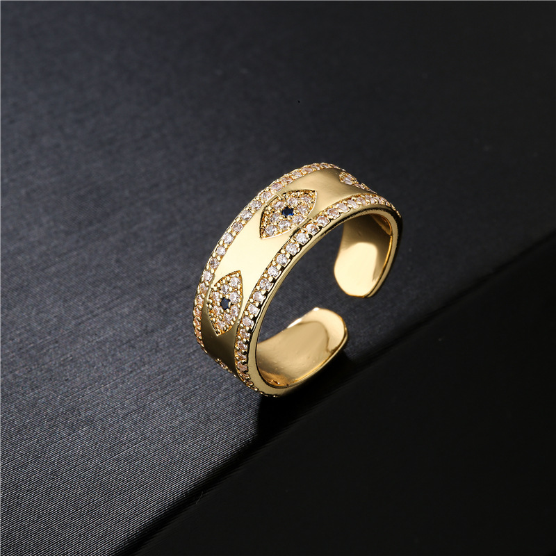 Gold Plated Micro Pave Evil Eye Ring Adjustable Copper Rings Jewelry