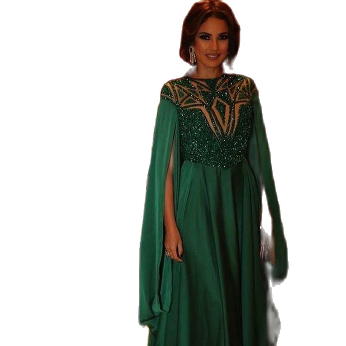 Emerald Green Stain Prom Dresses Luxury Sequined Full Sleeves Party Dress Modest Floor Length Custom Made Evening Gown