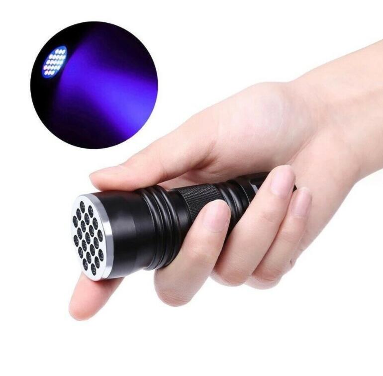 Purple 395nm 21LED 21 LED UV Ultra Violet Flashlight Torch Light Lamp Mini portable UV Flash Lights for Blacklight Invisible lamps