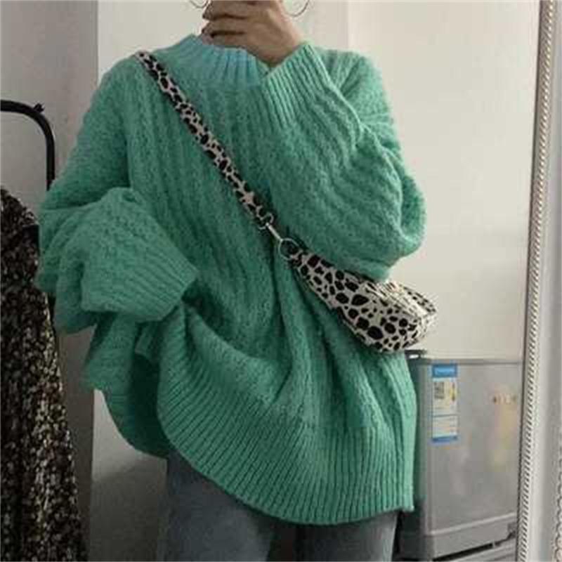 Women' Sweaters 2022 The Korean Style Solid Knitted Sweater Women Autumn Winter Green Pullover Fashion Soft Jumper Female H1458
Women' Sweaters 2022 The Korean Style Solid Knitted Sweater Women Autumn Winter Green Pullover Fashion Soft Jumper Female H1458