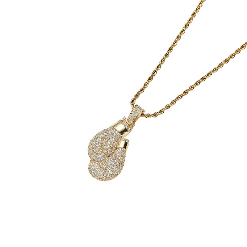 Boxing Glove Pendant Necklaces Mens Twisted Chain Hip Hop Jewelry Necklace Bracelets Gold Silver Miami Hiphop ALIN0004
