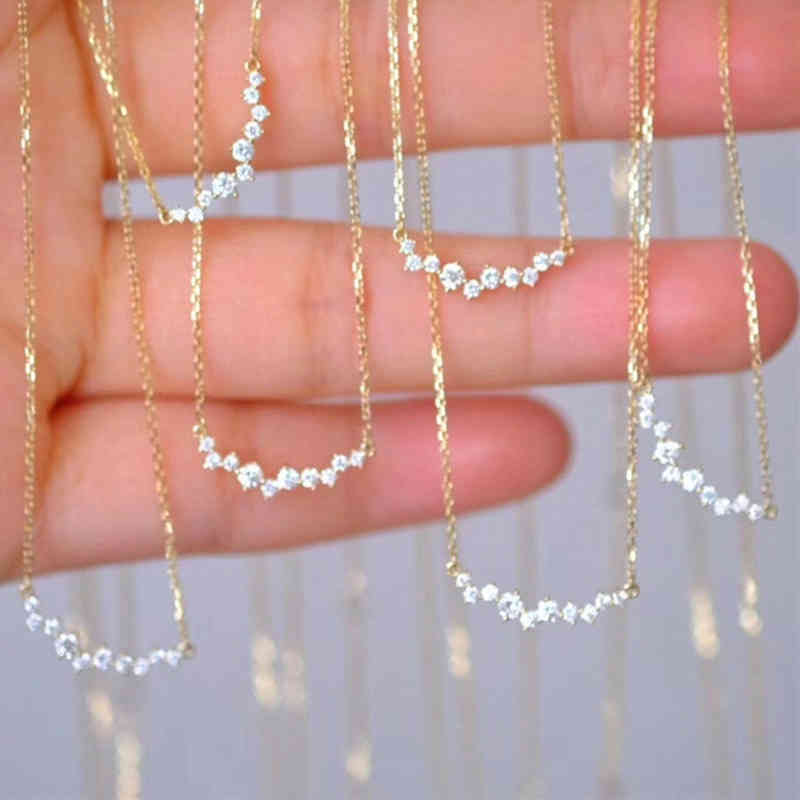 925 Sterling Silver Korean Version Simple Pave Zircon Pendant Clavicle Chain Necklace Women Charm Wedding Jewelry