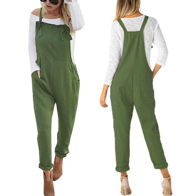 Women's Jumpsuits Rompers Women pocket cotton Linen casual fashion loose jumpsuit Dungarees jumpsuit baggy Baggy loose romper Long trousers overa