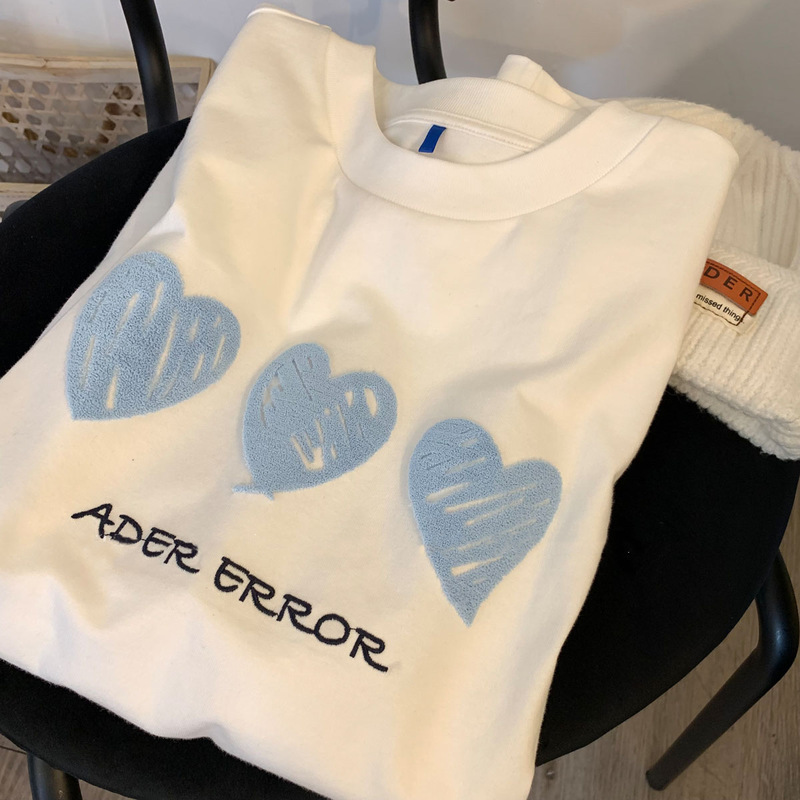 ADER ERROR Graffiti Flocking Heart-Shaped Embroidery Tees Men Women T-shirt Ader Error Cotton Short sleeve T Shirt 220608