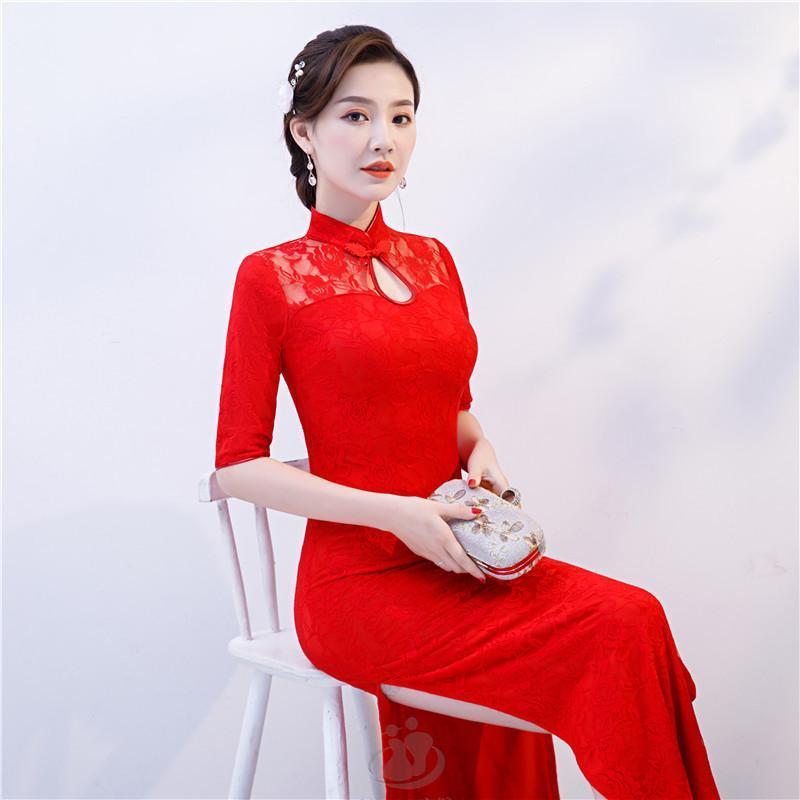 Ethnic Clothing Women Cheongsam Dress Elegant Show Costume Long Dresses Half Sleeve Chinese Style Qipao Plus Size Female Red Wedding
Ethnic Clothing Women Cheongsam Dress Elegant Show Costume Long Dresses Half Sleeve Chinese Style Qipao Plus Size Female Red Wedding