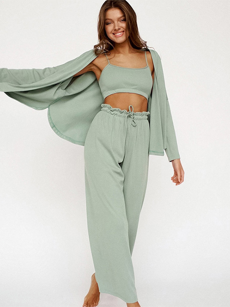 Women' Tracksuits Ribbed Camisole 3 Pieces Set Women Autumn Solid Vest Loose Shirt Wide Leg Pants Female Suit Fashion Casual Lady Outfit, Green
Women' Tracksuits Ribbed Camisole 3 Pieces Set Women Autumn Solid Vest Loose Shirt Wide Leg Pants Female Suit Fashion Casual Lady Outfit, Green