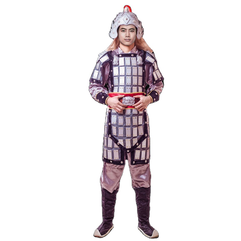 Chinese Ethnic Clothing ancient Armour Leather Copper Dragon general Helmet Armor Corselet Mu Lan Outfit Han Tang Song Ming Dynasty Army Clothes