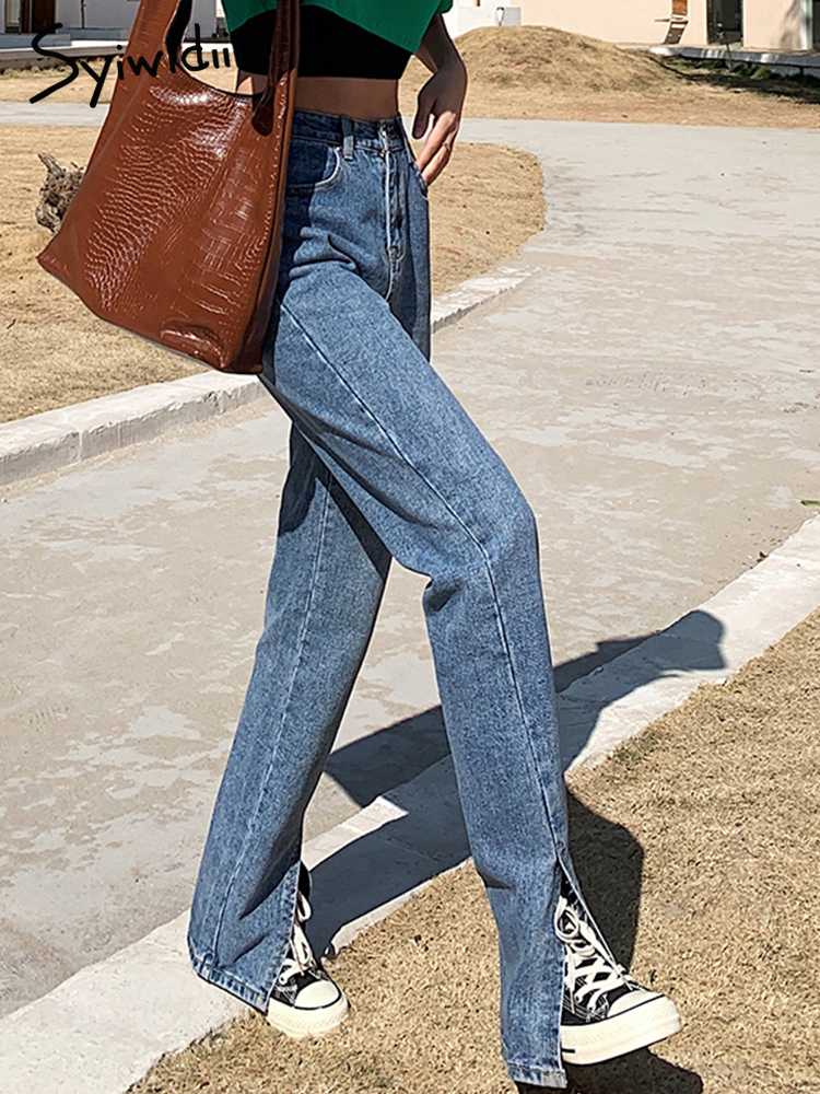 Syiwidii Women Jeans Black Flare Pants Front Side Slit Leg Spring High Waisted Bell Bottom Jeans Full Length Denim Clothes 220813, Blue
Syiwidii Women Jeans Black Flare Pants Front Side Slit Leg Spring High Waisted Bell Bottom Jeans Full Length Denim Clothes 220813, Blue