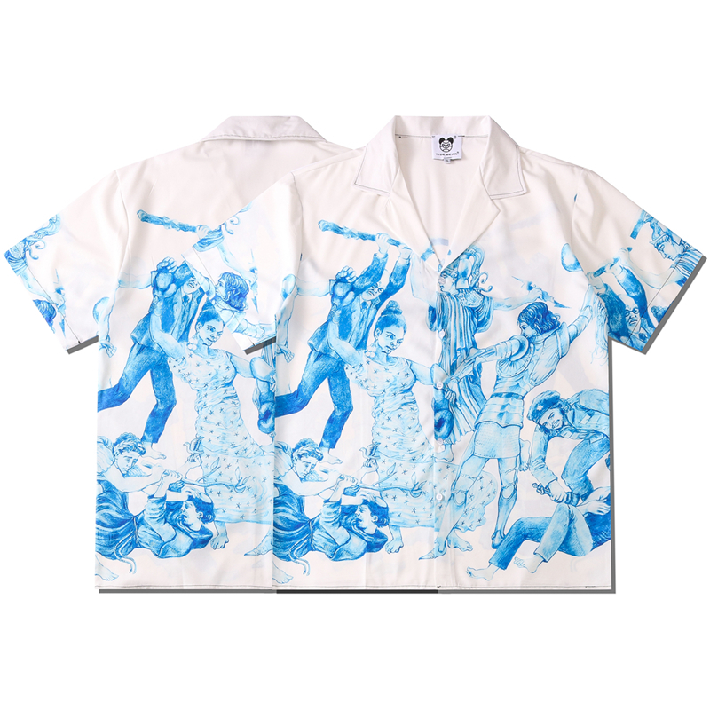 OSCN7 Casual Street Printed Short Sleeve Shirt Men Hawaii Beach Oversize Women Fashion Harujuku Shirts for CM09 220322