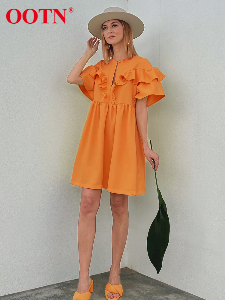 OOTN Summer Holiday Casual Dress Women Loose White A-Line Elegant Mini Dress Ruffled Thin Cotton Linen Outing Comfort Dress Lady 220511