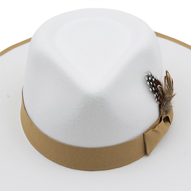 Feather band Felt Fedora Hats for Women Wide Brim Men Formal Jazz Hats Panama Church Wedding Dress Hat chapeu feminino