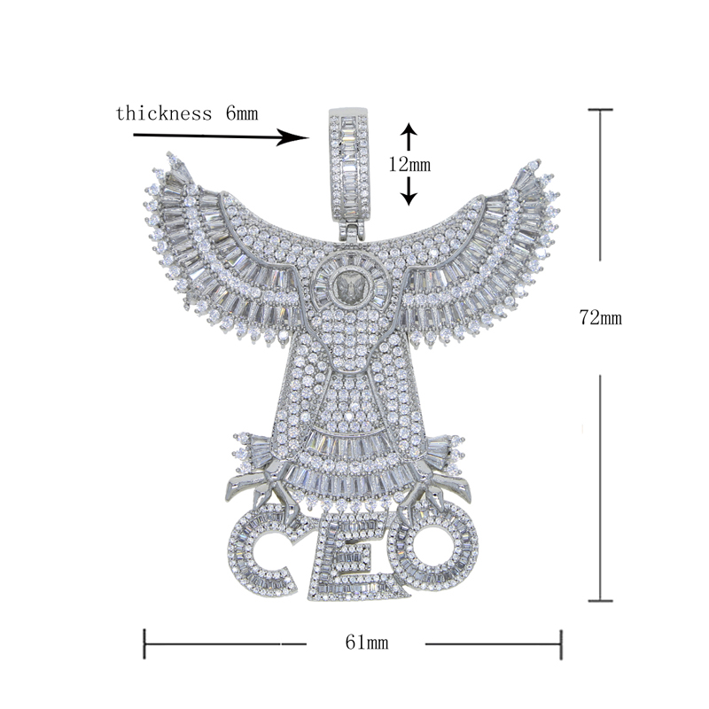 Rose gold silver plated Letter CEO Eagle Pendant Necklace with Rope chain Iced Hip Hop Men Charm Necklaces Jewelry Paved 5A Cubic Zircon Stones For Pa