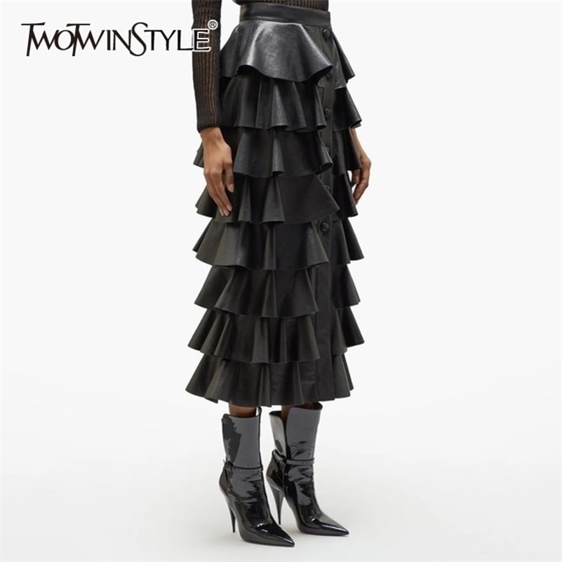 TWOTYLE Black PU Leather Ruffle Womens Skirts High Waist Buttons Streetwear Female Skirt Autumn Fashion Clothing Y200326, Brown
TWOTYLE Black PU Leather Ruffle Womens Skirts High Waist Buttons Streetwear Female Skirt Autumn Fashion Clothing Y200326, Brown