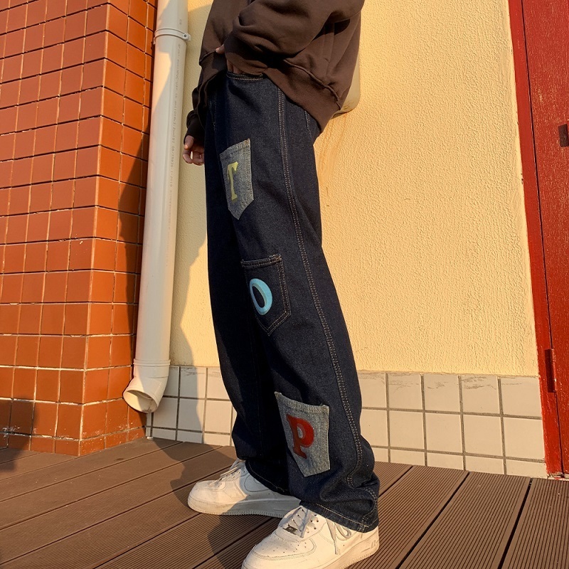 Mens Fashion Mopping Trousers Jeans Korean Style High Street Loose Hip Hop Wide-leg Jean Pants Plus Size 5XL-S 220328