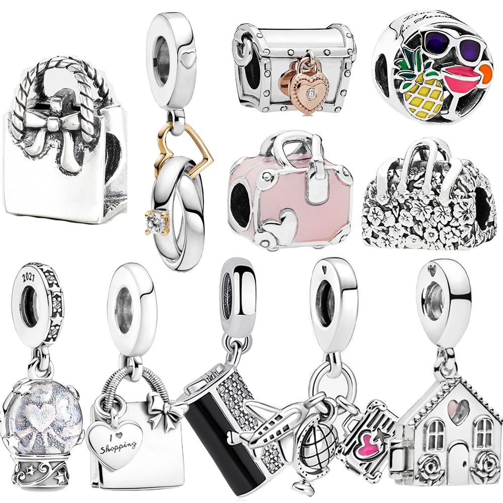 925 Silver Fit Pandora Charm 925 Bracelet Pink Travel Shopping Bag charms set Pendant DIY Fine Beads Jewelry
925 Silver Fit Pandora Charm 925 Bracelet Pink Travel Shopping Bag charms set Pendant DIY Fine Beads Jewelry