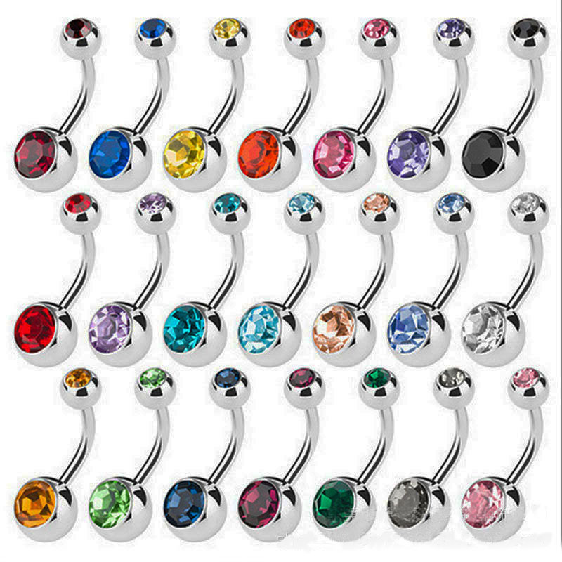 316L Stainless Steel Belly Button Rings Body Poercing Navel Rings Soild Titanium with Two Austrian Crystal Jewels Wholesale Price