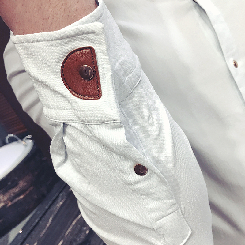 Slim Fit Solid Color Men's Long Sleeve European and American Fashion Stand Collar Shirt Large Size 220322